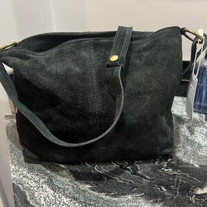 NWT Black Italian Suede Shoulder Bag